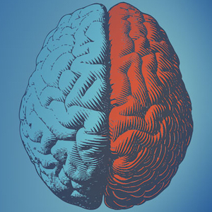 Illustration of a brain with red and blue background for JAMA