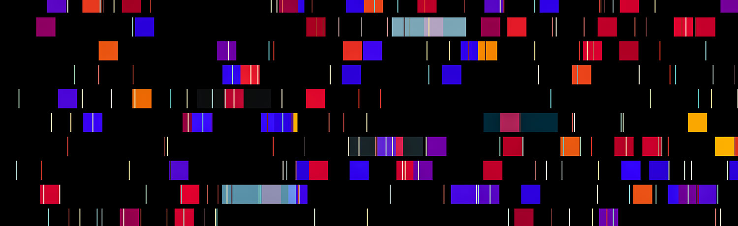 A collection of colorful rectangles and stripes on a black background