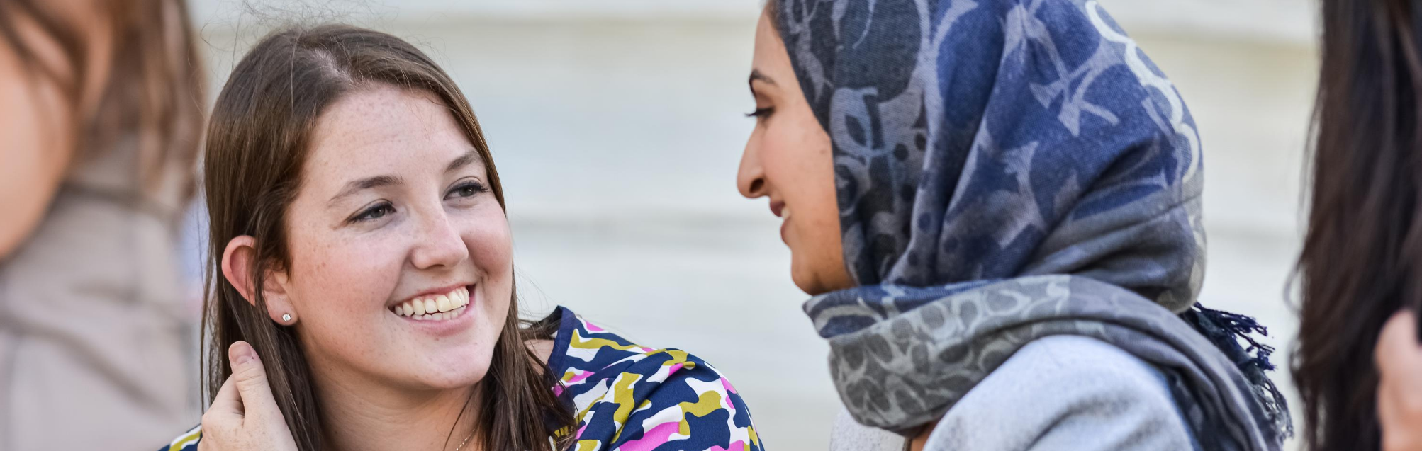 Students talking on campus 