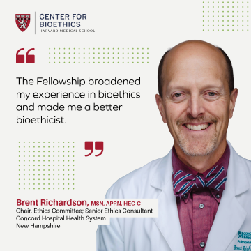 Testimonial from Brent Richardson saying, "The Fellowship broadened my experience in bioethics and made me a better bioethicist."